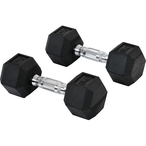 Set aus 2 Sechskant-Hanteln 2x6 kg aus Gusseisen mit schwarzer Gummierung (1/5)
