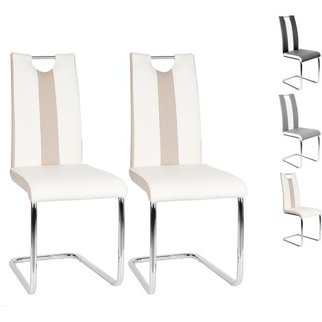 Lot de 2 Chaises pour Salle à Manger - Beige Blanc (1/5)