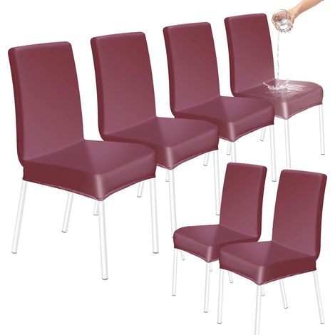 Lot de 6 housses de chaise de salle à manger à dossier haut extensibles et lavables en similicuir – Protection universelle pour salle à manger, cuisine, hôtel, restaurant, maison, mariage (1/5)