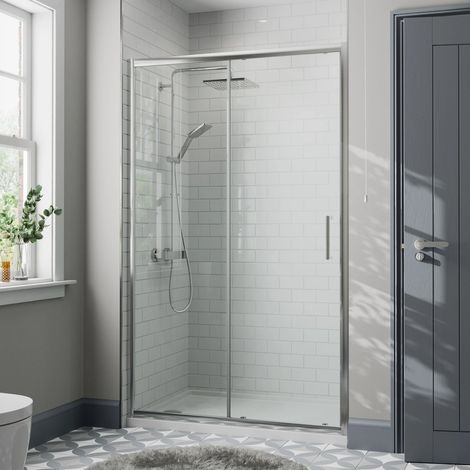1200 x 800mm Sliding Shower Door Enclosure 8mm Glass Panel Framed Tray & Waste (1/5)
