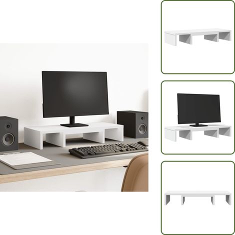 Soporte de monitor personalizable - vidaXL Soporte para pantalla ajustable madera blanco 60x24x10,5 cm - Soporte de monitor para dos pantallas