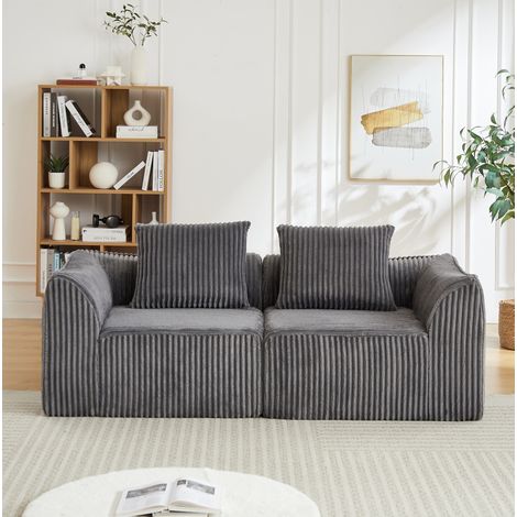 Divano modulare 185x101,5x72,5 cm in tessuto a coste grigio, senza montaggio FloraGrace (1/5)