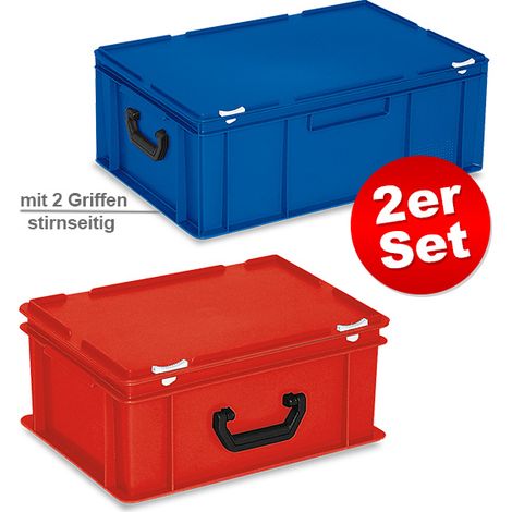 BRB Lot de 2 valises euro, 1 x L x l x H 600 x 400 x 230 mm, 43 l, bleu + 1 x L x l x H 400 x 300 x 180 mm, 16 l, rouge