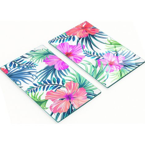 Tablas de cortar de vidrio para cocina con estampado de flores hawaianas, 2 x 30 x 52 cm.