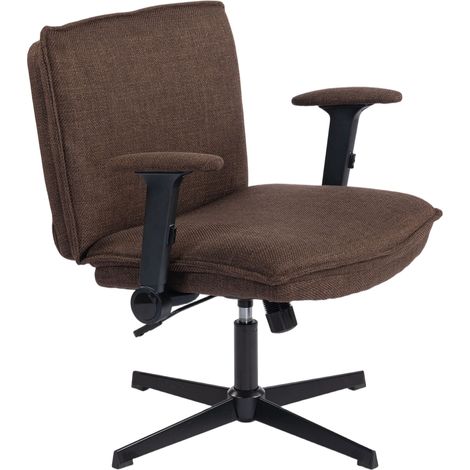 Chaise de bureau pivotante, sans roulettes, à pieds croisés et accoudoirs relevables, assise large et assise large. Hauteur réglable. Couleur : marron. (1/5)