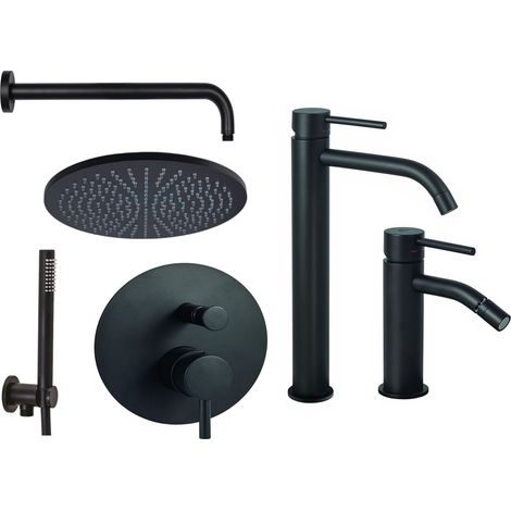Hochwaschbecken-Mischbatterie-Set, Bidet- und Duschset in Mattschwarz Paffoni Light KITLIG7NO