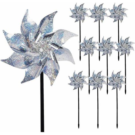 Repelente de aves (paquete de 10), ahuyentadores reflectantes de molinos de viento para jardín, huerto, hogar y granja. Más seguro y eficaz que los pinchos y los repelentes ultrasónicos.