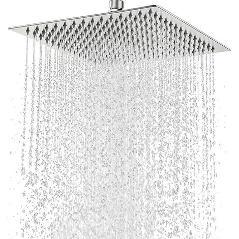 Shower Head 30 cm Square 304 Stainless Steel Rain Shower Head, Universal Water Saving 1/2 Inch Thread, 360° Rotating, Tilt 30°, Easy to Install and Clean (1/5)