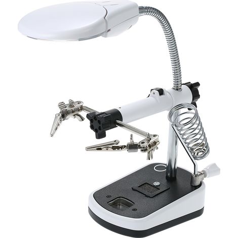 Loupe LED 3,5X 10X avec pince crocodile et support pour soudure, modélisme RC, bijoux, travaux de précision, éclairage intégré (1/4)