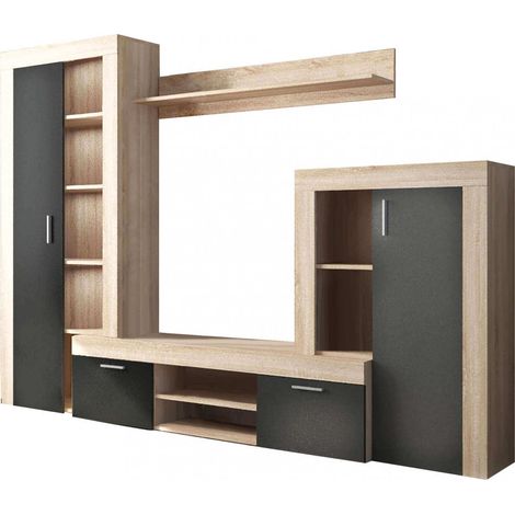 Parete Attrezzata Soggiorno Nobel 300x42x198h cm in Truciolare bilaminato Antracite (1/4)