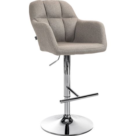 Taburete alto de bar x1 función giratoria 360° en tela topo con costuras decorativas base de metal cromado 100005273
