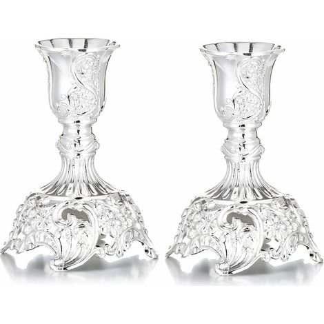Silver metal candle holder for wedding candles - 2 pieces (1/5)