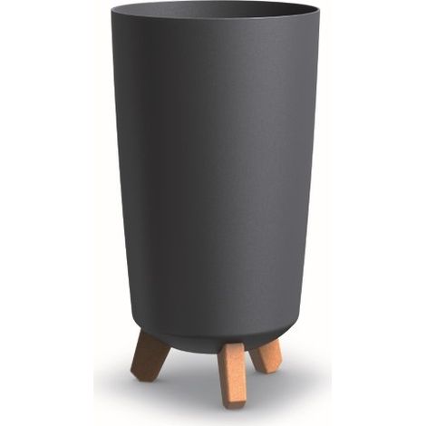 Pot de fleurs sur pieds Gracia Tubus Slim 44,5cm – Plastique anthracite – 4 pieds à clipser imitant le bois – Pour intérieur et extérieur