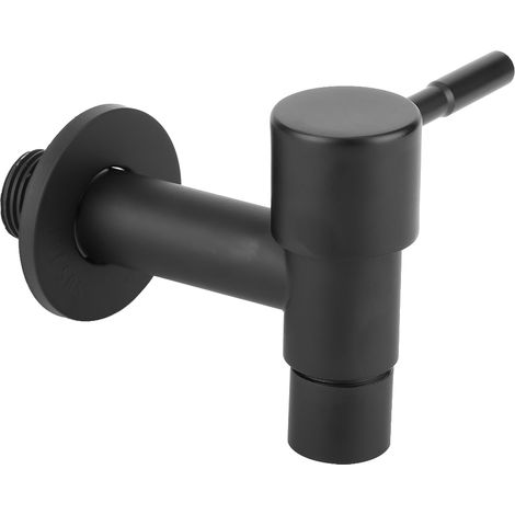 Robinet froid simple mitigeur inox 304 noir court lavabo balcon cuisine filetage male G1/2in 205g 20mm avec bouchon decoratif (1/5)