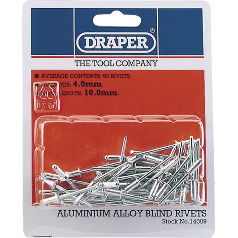 Draper 14009 Blind Rivets Set – 4.0mm Diameter x 10mm Length, Pack of 50 (1/5)