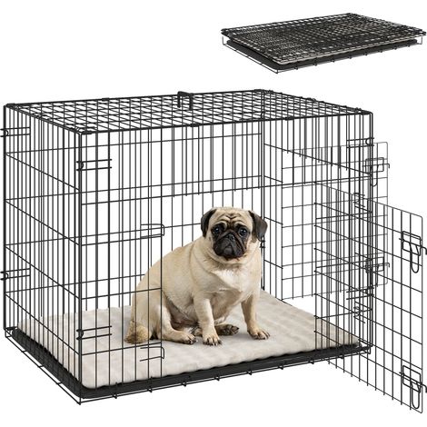 PawHut jaula para perros plegable jaula para perros pequeños con cojín bandeja extraíble y marco de alambre metálico 75x48,5x53 cm negro y beige (1/5)