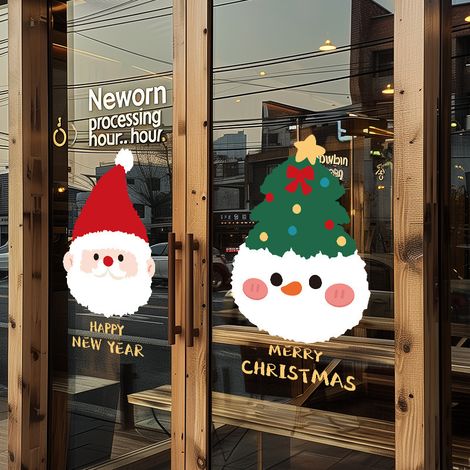 Due adesivi natalizi di Babbo Natale per la porta - adesivi elettrostatici - per vetrine di centri commerciali - completi