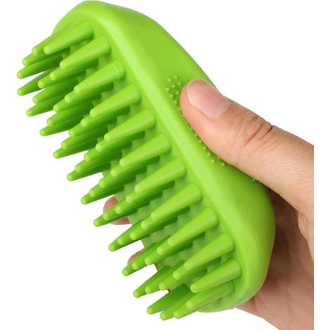 Cepillo de silicona para champú para mascotas de pelo largo y corto, Cepillo de ducha con efecto de cepillado, Color verde (1/4)