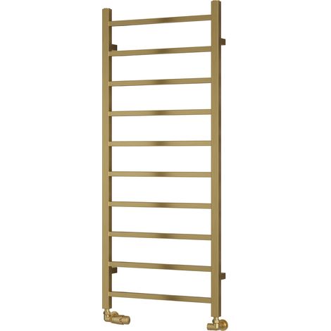 Reina Serena Square Tube Heated Towel Rail 1200mm H x 500mm W Brushed Brass (1/3)