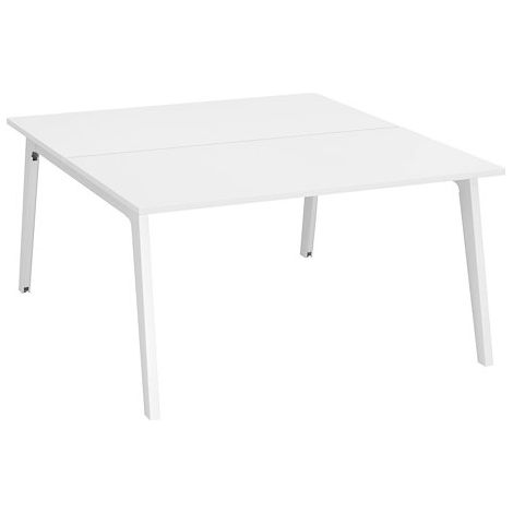Pôle de 2 bureaux Exprim blanc + goulotte L 140 cm - piètement blanc - Maxiburo