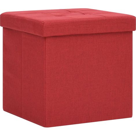 Sgabello con Contenitore Pieghevole Rosso Vino in Simil Lino vidaXL