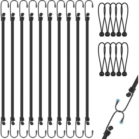 10 cuerdas elásticas de 30 cm con ganchos, resistentes a los rayos UV, para barras de techo, equipaje y camping. (1/5)