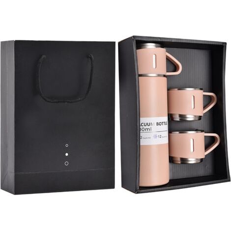 Ensemble de bouteilles isothermes en acier inoxydable avec poignée, rose, pour la maison, le bureau ou les affaires. (1/5)