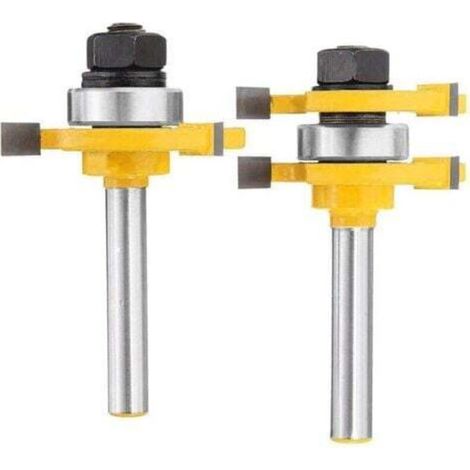 [NEVER USED] 6.35mm Shank Tongue and Groove Cutter Set, 3 Teeth, T-Shape Wood Cutting Tool