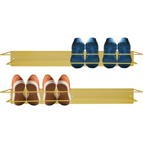 Élégant porte-chaussures en métal - Porte-chaussures peu encombrant pour couloir et entrée, mural à 2 niveaux, en métal, pré-assemblé, 16 x 80 x 10 cm - doré