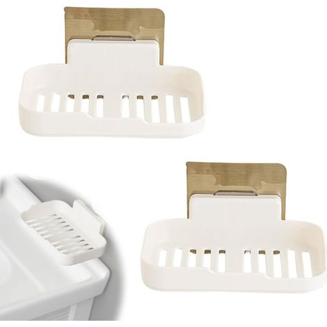 2-Piece Self-Adhesive Soap Dish with Wall Mount, No-Drill Soap Holder, Durable ABS Soap Tray with Quick Drain Design, for Kitchen and Bathroom (1/5)