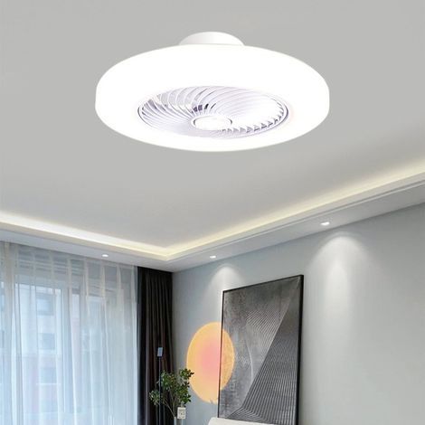 Ventilateur de Plafond Sans Pales Blanc avec Lumière LED Dimmable, Télécommande 3 Couleurs et 6 Vitesses pour Chambre et Salon (1/5)