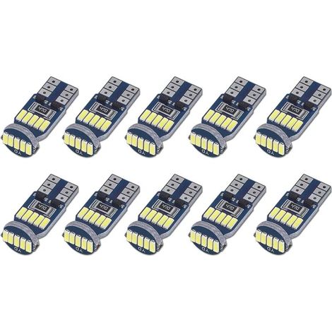 Paquete de 10 bombillas LED T10 W5W Canbus sin errores, 15 bombillas LED SMD 4014 para coche, 194 168 2825 blancas 6000K para iluminación interior, iluminación del maletero, luces de matrícula, luces 