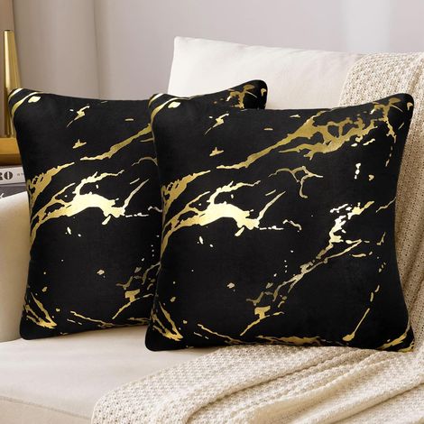 Decorative Housses de Coussin en Velours Lot de 2 Doré Marbre Texture Canapé Taie d'oreiller Decoratif Noir Luxe Moderne Taie d'oreiller pour Maison Salon Chambre Lit Bureau 45x45cm (1/5)