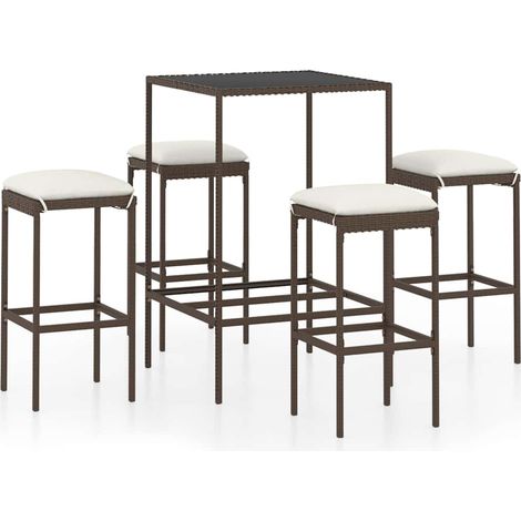 Set da Bar da Giardino 5 pz  Salotto da Giardino con Cuscini in Polyrattan Marrone (1/5)