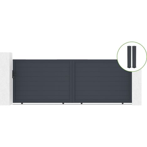 Portail coulissant 4m EIGER H.140cm alu gris + 2 poteaux 20x20cm H.166cm (1/5)