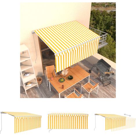 Markise aus Polyester - vidaXL Markise Manuell Einziehbar mit Rollo 3x2,5 m Gelb und Weiß - Markise mit PU-Beschichtung (1/5)