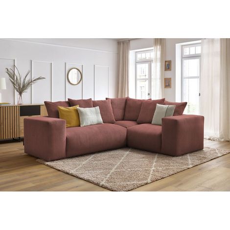BOBOCHIC - Canapé d'angle fixe modulable VOLTAIRE avec 1 chauffeuse 2 places, 1 angle et 1 chauffeuse 1 place Angle droit Rose (1/5)