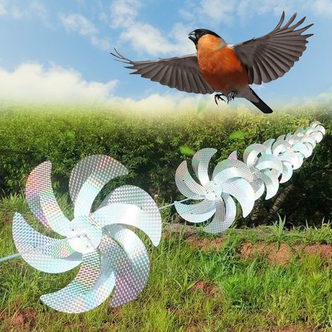 BBPETOPE Moulinet anti‑oiseaux à effet réfléchissant laser, guirlande de 8 moulinets rotatifs, longueur 10 m, protection anti‑oiseaux pour verger et jardin, décoration de cour extérieure (1/5)