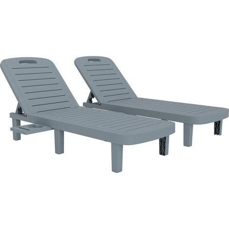 Set 2 Lettini Prendisole 62x158x88 cm con Schienale Regolabile e Vassoi in Polipropilene Grigio Scuro (1/5)