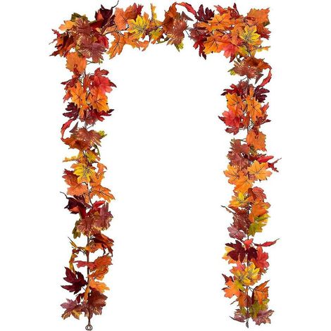 2 Pack Autumn Garland Maple Leaf, Hanging Vine Garland Artificial Autumn Foliage Garland Thanksgiving Decor for Home Wedding Fireple Party Christma H