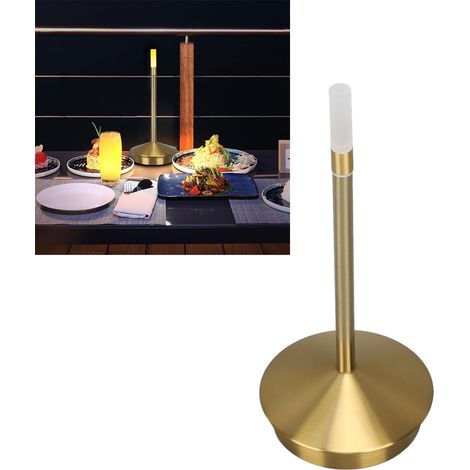 Lampe de table LED sans fil avec bougie intégrée, rechargeable, commande tactile, intensité réglable, lampe de chevet, lampe de table à manger, éclairage d'ambiance, dorée (1/5)