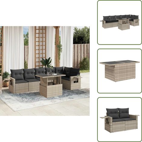 vidaXL Salon de jardin avec coussins 7 pcs gris clair résine tressée (1/5)