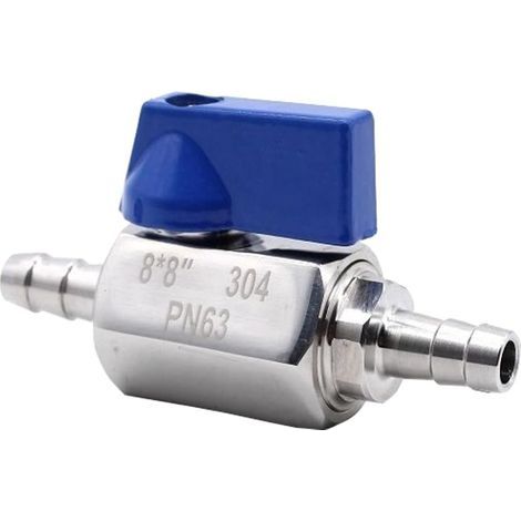 Robinet à bille en acier inoxydable, Barb x Barb Mini interrupteur d'arrêt vanne de contrôle raccords pour tuyaux flexibles(8 mm) (1/3)