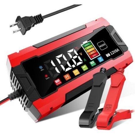 12V 8A colour display (red) 12V 8A car battery charger, 12V charger, motorbike battery charger, lithium iron phosphate charger, compatible with lithium-acid batteries (1/4)