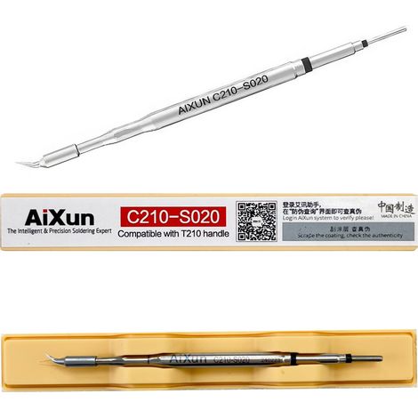 Aixun C210-S020 Präzisionslötspitze, gebogen, S-förmig, 0,2 mm, 78,28 mm lang