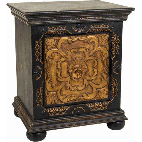 Mesita de madera tallada negra 50x40x59 (1/5)