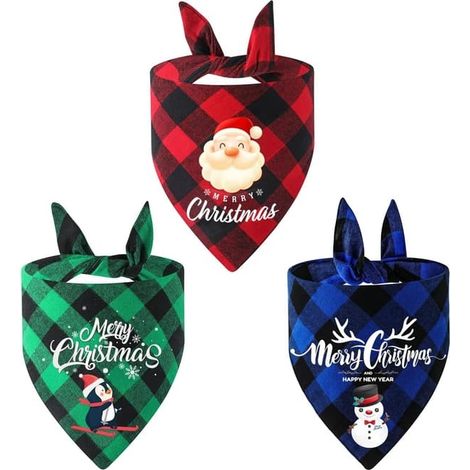 Lot de 3 snoods pour chien, motif écossais classique, vêtements de Noël pour chien, pour Noël et le Nouvel An (1/5)