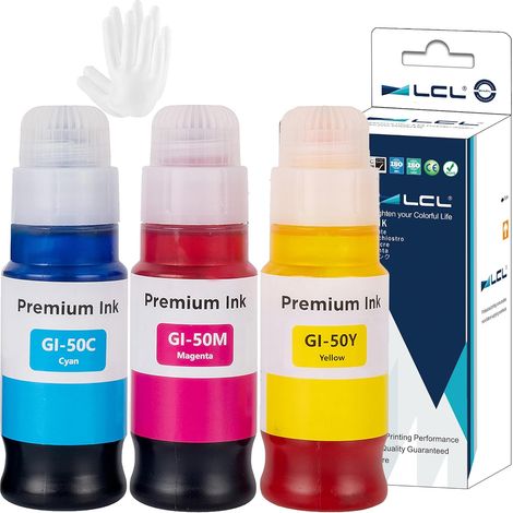 Imprimante Bouteille d'encre Compatible GI-50 GI-50C GI-50M GI-50Y 3403C001 3404C001 3405C001 (1Cyan 1Magenta 1Jaune) Remplacement pour Canon Pixma GM2050 GM4050 G5050 G6050 G7050 (1/5)