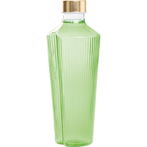 Handy Bouteille En Verre Borosilicaté Vert Pomme Design Élégant Avec Rainures Verticales Et Bouchons Satinés Interchangeables Pour Table Moderne (1/2)