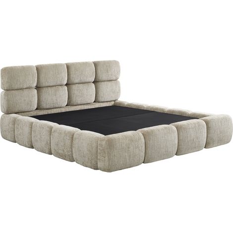 Lit coffre en velours chiné taupe 160x200 cm BUBBLE (1/5)